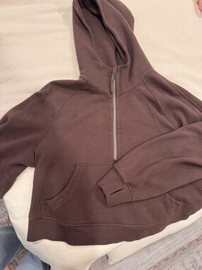 Brown Half-Zip Hooded Pullover